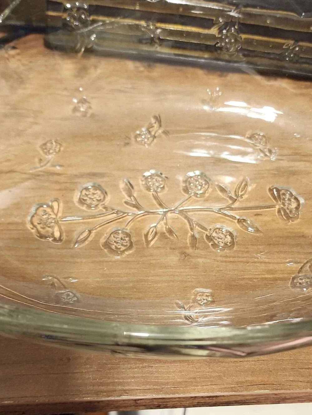 Anchor Hocking Clear Glass Covered Casserole Dish with Floral Relief
